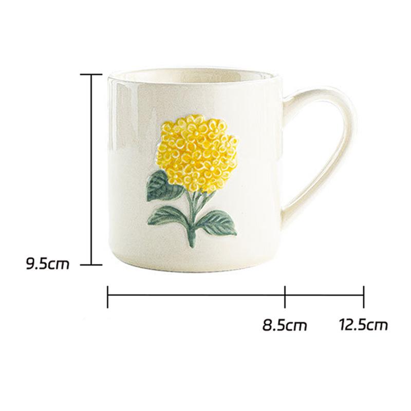 Japanese-Style Handmade Three-Dimensional Color Hydrangea High-Value Literary Relief Ceramic Breakfast Cup Drinking Cup
