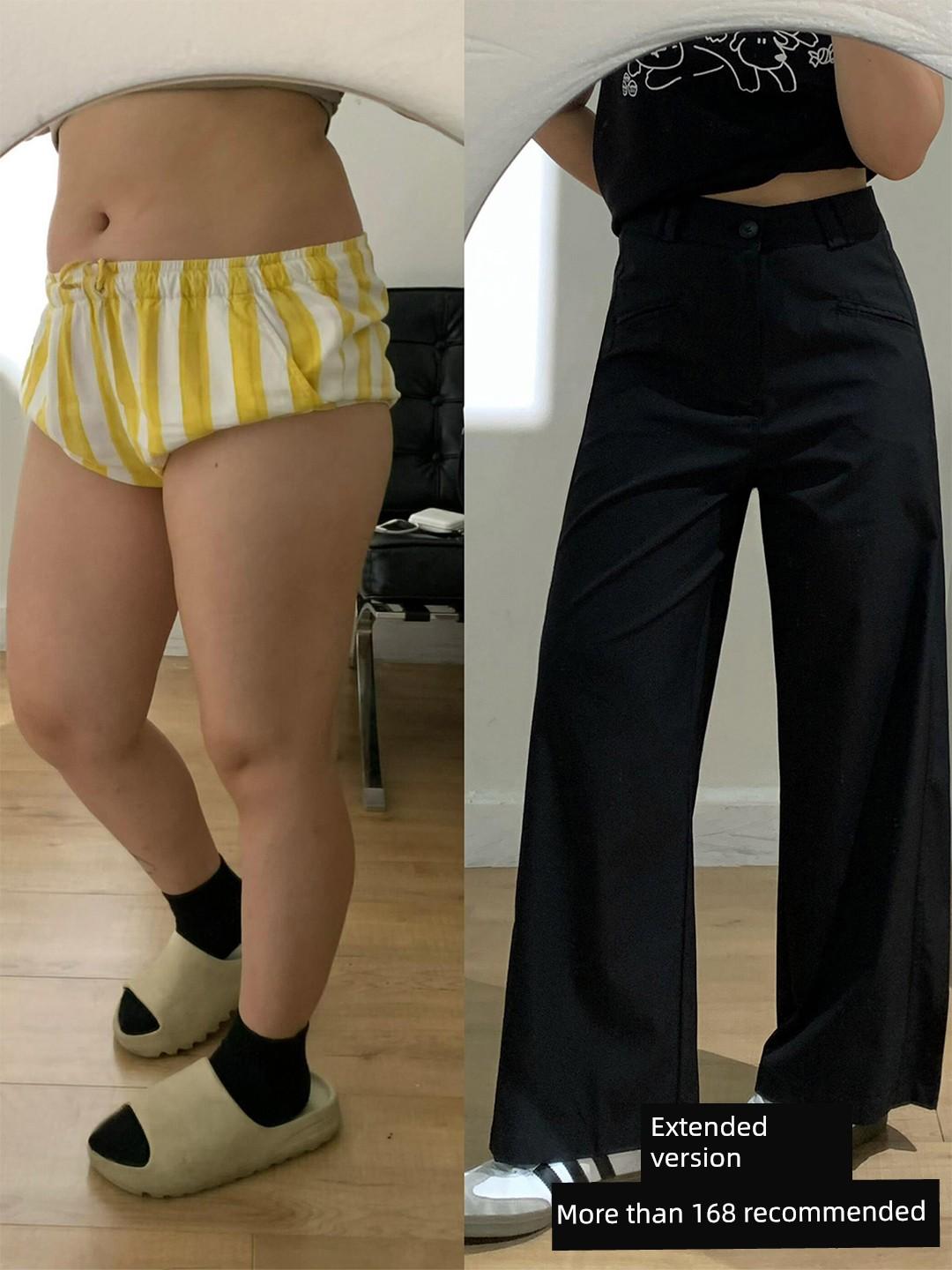

Black Straight-Leg Suit Pants for Women, Early Spring Style, for Plus-Size Girls, Pear-Shaped Body, High-Waisted, Slimming, Loose Wide-Leg Trousers M чёрный
