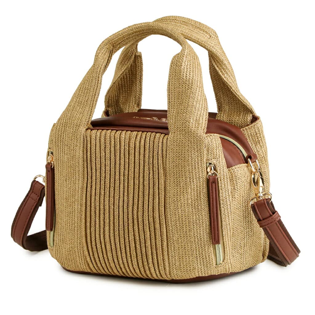 

Pragma Basket Bag, Elegant Summer Bag, Shoulder Bag, Pleated Mesh Bag, 2-Way Tote Bag, Small Shoulder Bag... (Brown)