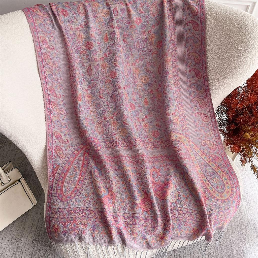Imitation Cashmere Jacquard Ethnic Style Pink Purple Shawl With Female Travel Vacation Photo Scarf To Keep Warm