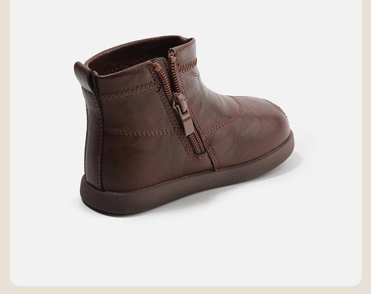 Fluffy Kids' Korean Style Leather Boots: Simple Short Boots for Babies & Toddlers - Perfect for Autumn & Winter