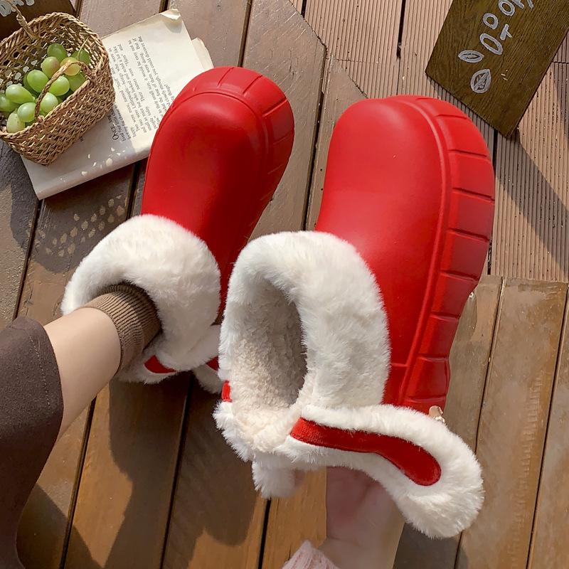Winter new velvet thick-soled heightening rabbit ear cotton cover warm outer wear home solid color cotton towing shoes