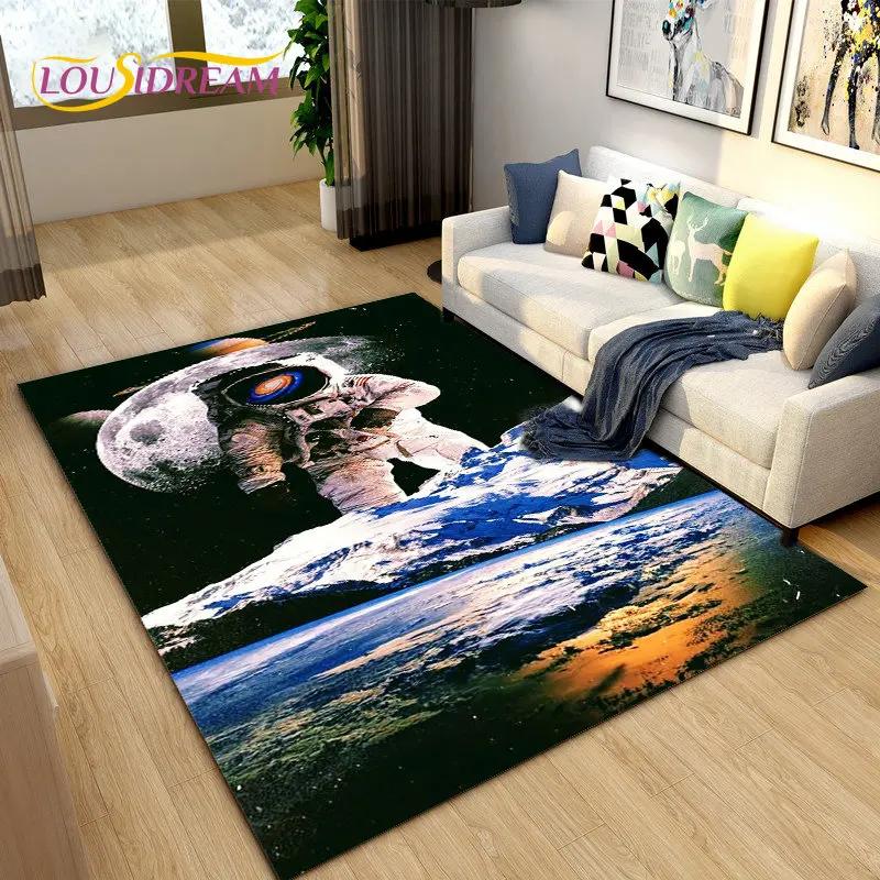 Tappeto Area Tappeto Cartoon Astronauta Spaziale 3D, Tappeto per Soggiorno Camera da Letto dei Bambini Divano Zerbino Decorazione, Tappetino Antiscivolo per Bambini