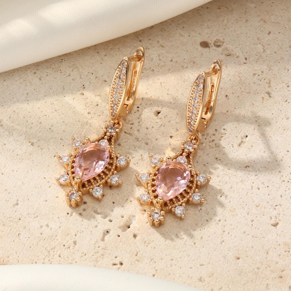 

1 пара сережек-подвесок в стиле ретро розового/синего цвета с геометрическими фигурами для женщин, ювелирные изделия из кубического циркония, аксессуары для свадебной вечеринки розовый