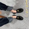 Small leather shoes for women, small gold buckle round head, one pedal, platform loafer single shoes for women