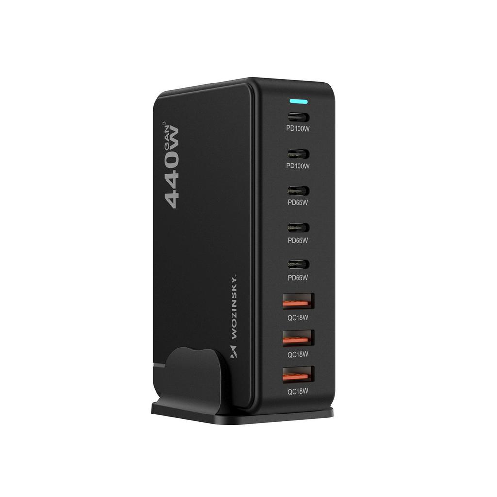 Desktop Charging Station 3x USB-A 5x USB-C GaN QC3 440W - Black