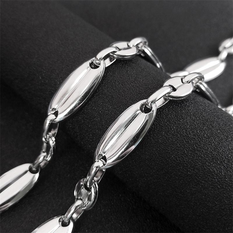 Stainless Steel Big Coffee Beans Seeds Link Chain Necklace Silver Color Hip Hop Long Necklaces for Man Women Jewelry Colar