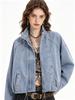 Distressed Ripped Denim Jacket Women's Loose Drawstring Shoulder Bag Casual Retro Overcoat