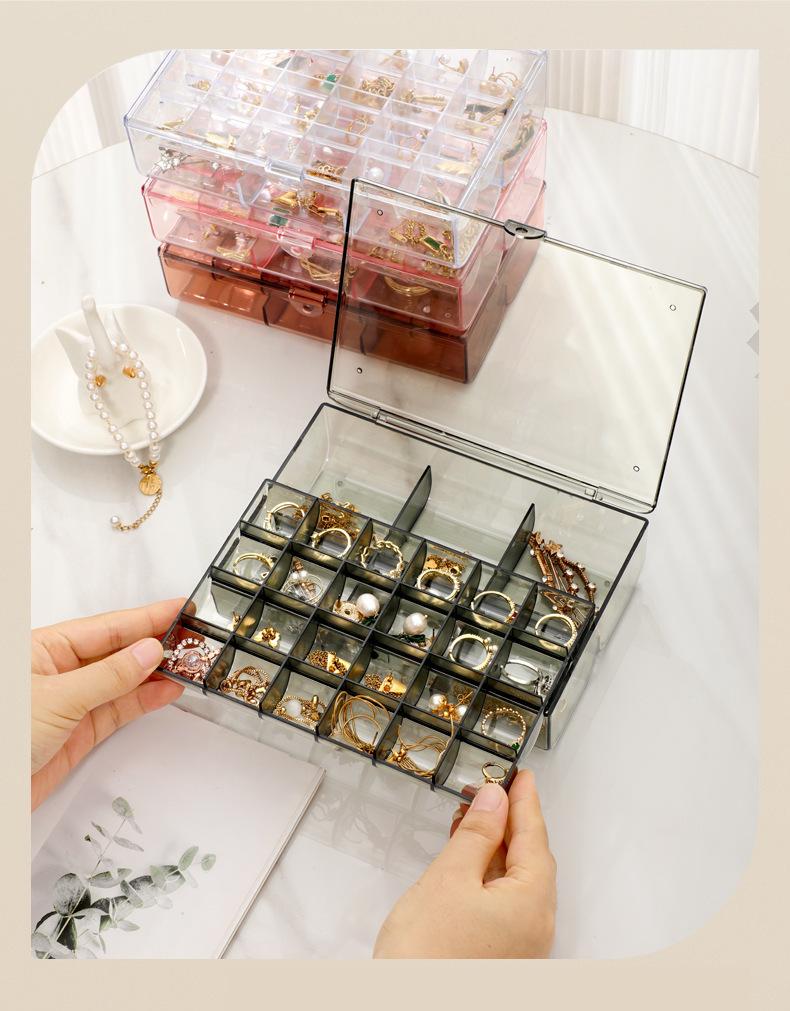 Luxury Ring Earring Organizer Dust-Proof Moisture-Proof Necklace Jewelry Storage Box Lid Double-Layer Divided Jewelry