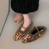 Leopardí dámské baleríny chlupaté pantofle ležérní žabky zimní nazouváky boty 2025 trend slingback krátký plyš móda mujer zapatos