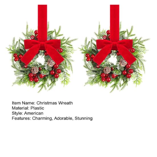 Christmas Mini Cabinet Wreaths Artificial Norfolk Pine Wreath with Ribbon Bows Red Berry Pinecones Small Kitchen Wreath for Window Door Wall Decor