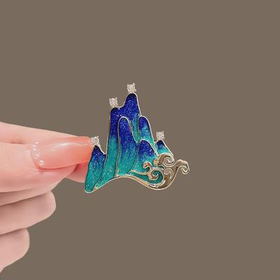 Nebeliger Berg Chinesische Landschaft Retro Brosche - Hochwertige Modeanstecknadel für Frauen