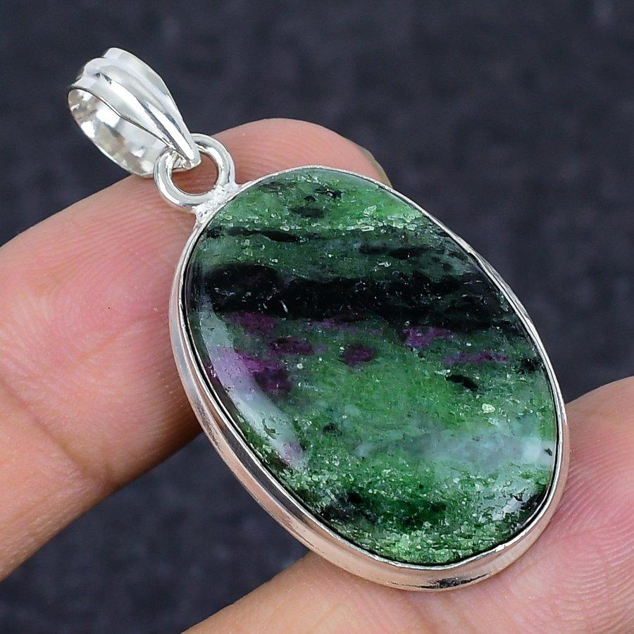 Ruby Zosite Gemstone Handmade 925 Sterling Silver Jewelry Pendant 1.81" p4P39