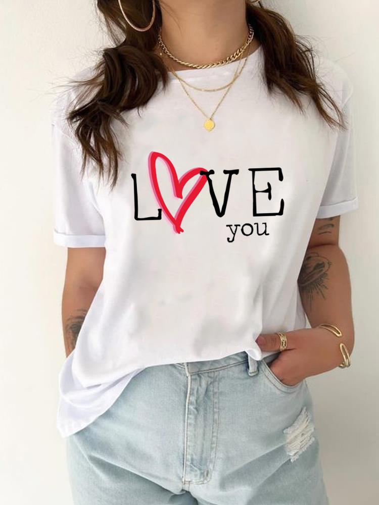 (Asijská velikost) Oblečení Tričko Tričko Akvarel Love Trend 90. léta Top Ženy Žena Potisk Móda Dámská Trička s krátkým rukávem Grafika