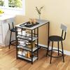 3-Piece Dining Set with Bar Table and 2 Chairs, Small Kitchen Set with Side Shelves, MDF, Metal, Black