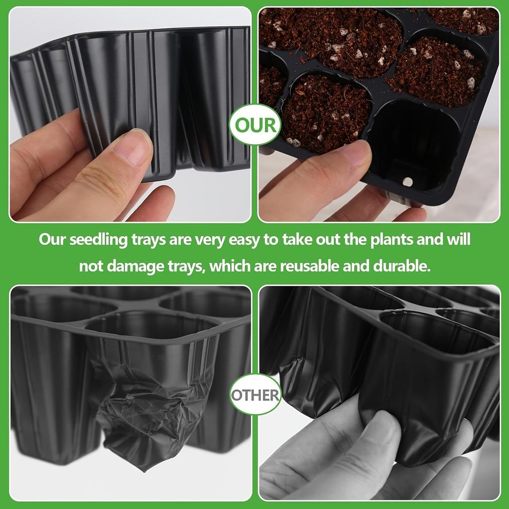 10 Stück Schalen mit jeweils 12 Zellen, konzipiert für die Wiederverwendung als Anzuchtschalen, mit Einsätzen für die Gartenpflege mit Drainagelöchern,