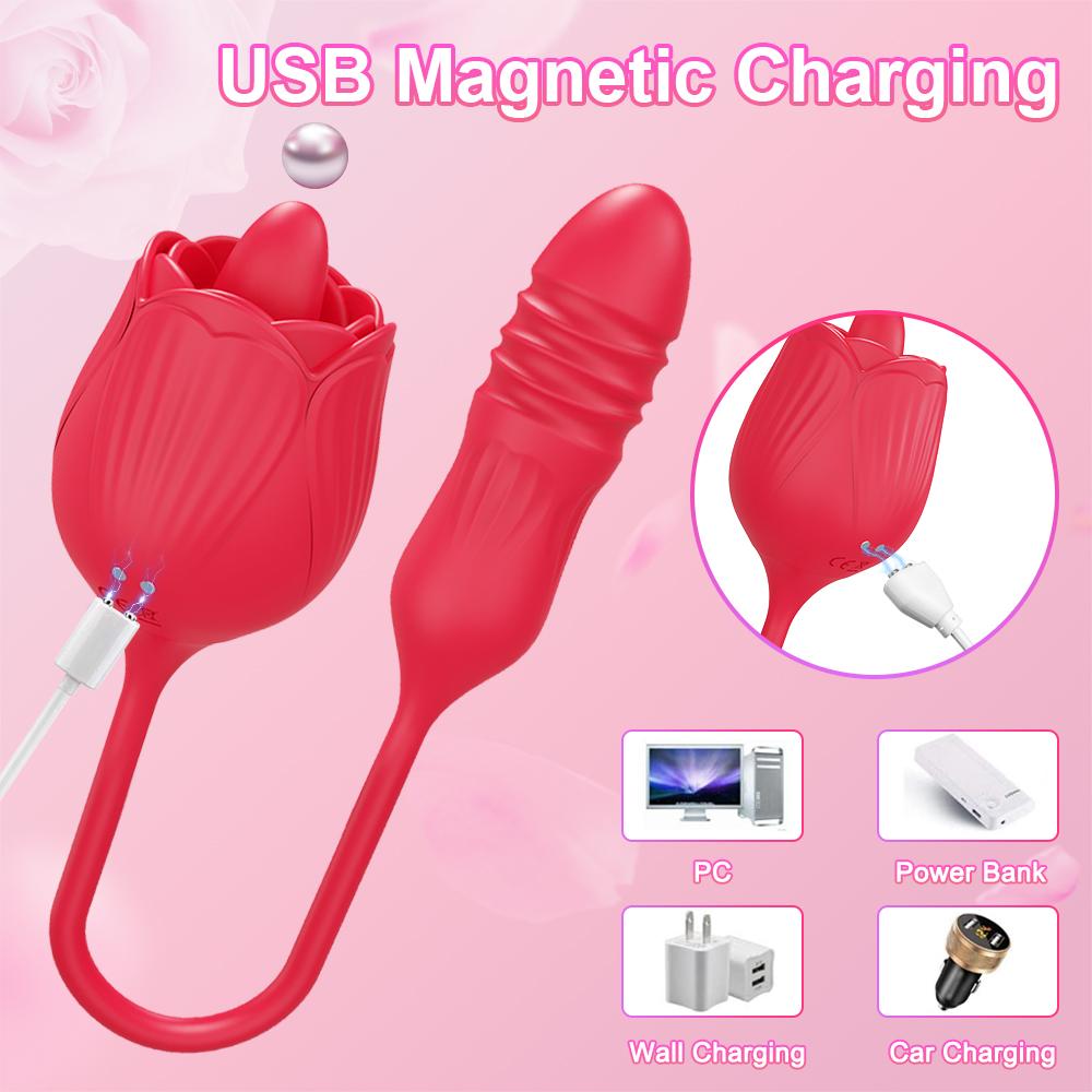 Rose-Toy Dildo Thrusting Vibrator for Women Egg Clitoris Sucker Stimulator Tongue Licking Adults Goods Sucking Sex Toys Female