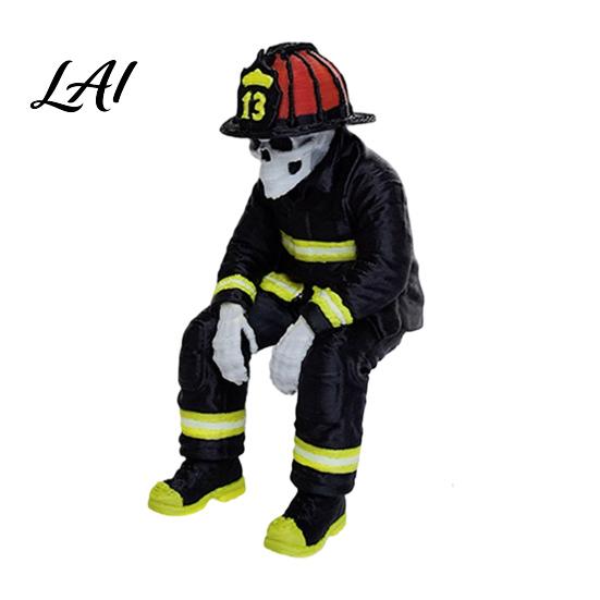 Industrial Style Sculpture 3D Printed Firefighter Skeleton Shelf Sitter Gothic Fireman Soldier Robed Unique Resin Craft Figurine Collectible