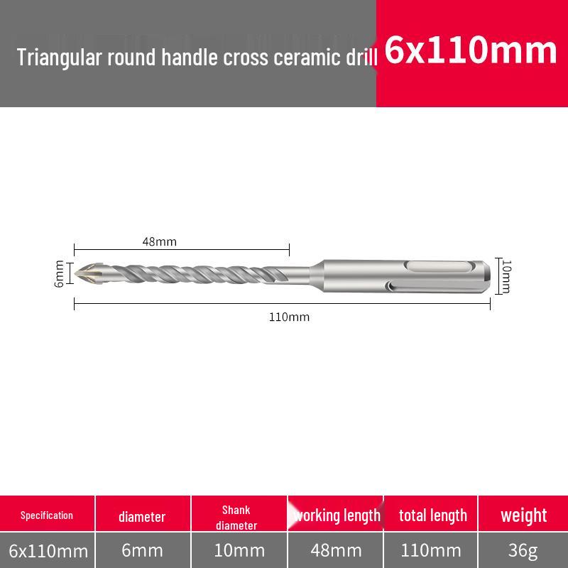 

Triangle Tile Ceramic & Concrete Alloy Twist Drill Bit with Cross Round Shank