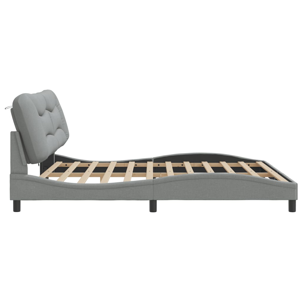 LED Bed Frame without Mattress  Hvar  Light Grey 200x200 cm Fabric