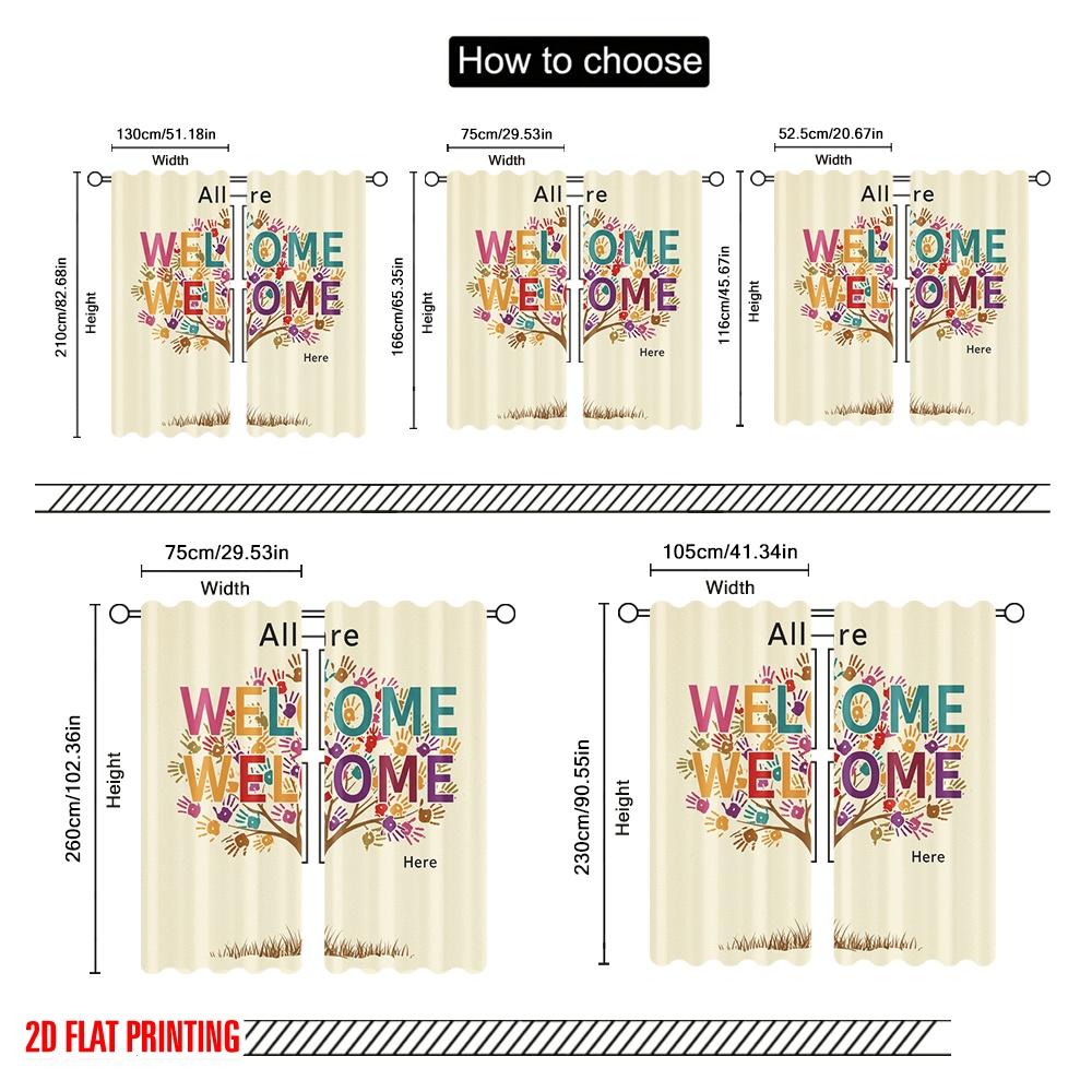 2pcs 2D flat printing Curtain Diversity Tree of Hands Polyester Without Electricity Birthday Party Perfect for Booths Studio