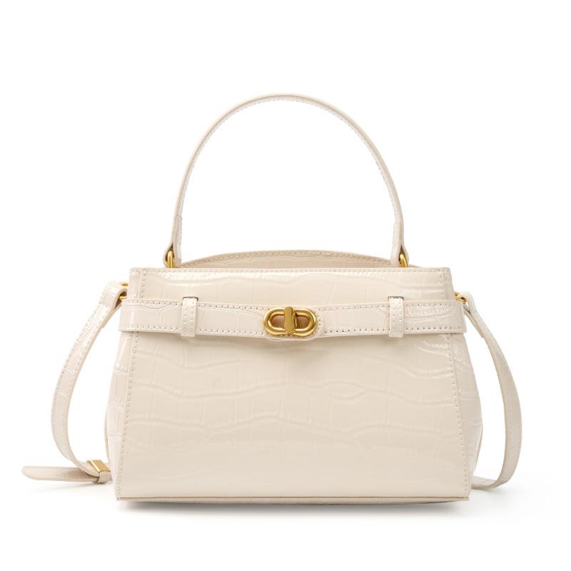 Alligator Print Latched Small Square Leather Tote Commuter Crossbody Bag for Women