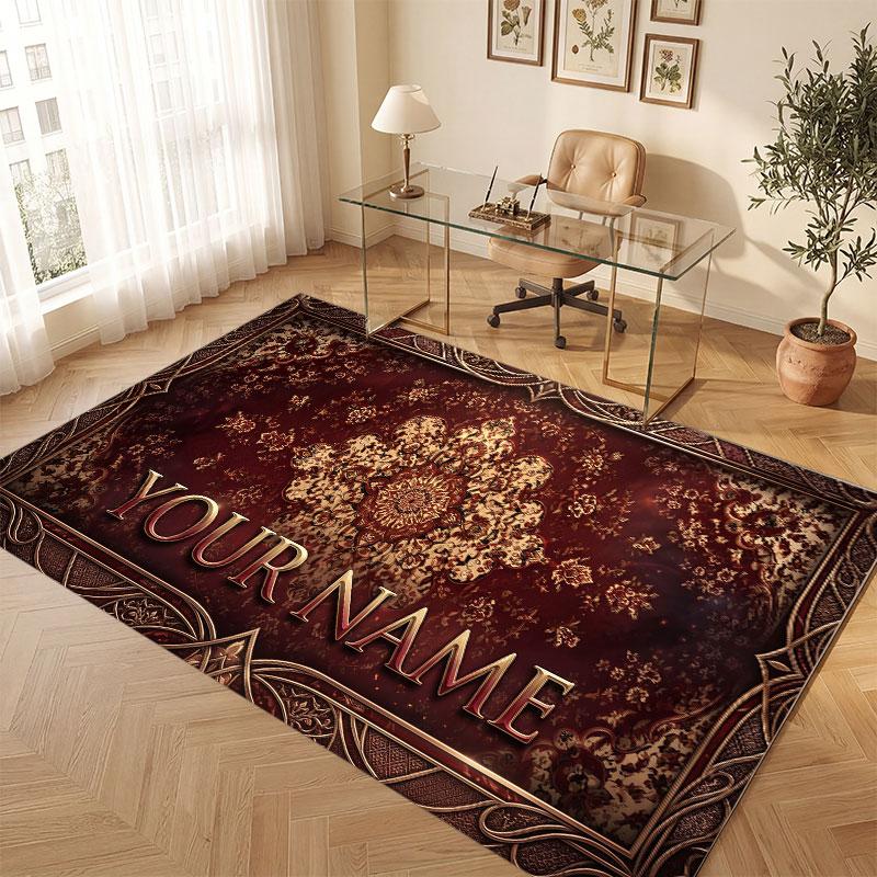 Floral Garden Theme Crystal Velvet Floor Rug Personalized Custom Name Text Warm Carpet Home Decoration