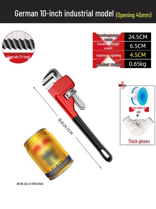 Deqier 10-inch Industrial Pipe Wrench