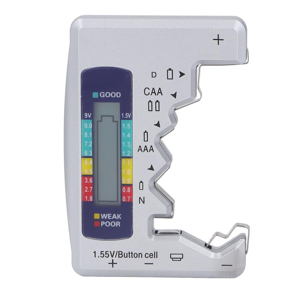 Digital Battery Tester ABS LCD Screen Button Cell Battery Checker for 1.5V 9V Metering Silver
