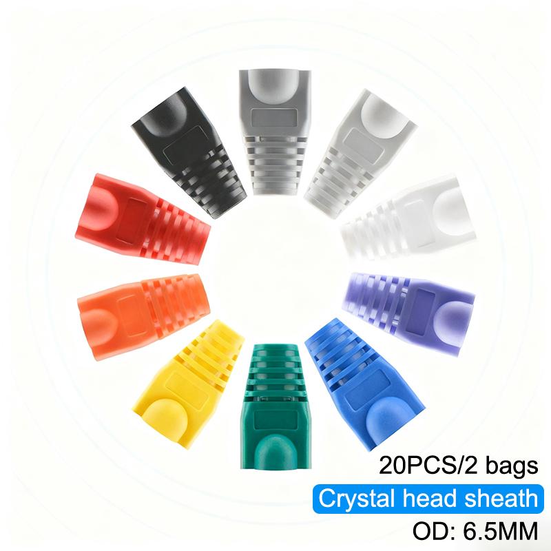 20Pcs Od6.5 Cable Connector Plug Cover Cat5E Cat6 Rj45 Ethernet Network Cable 10 Colors Strain Relief Boots Rj45 Connector Caps
