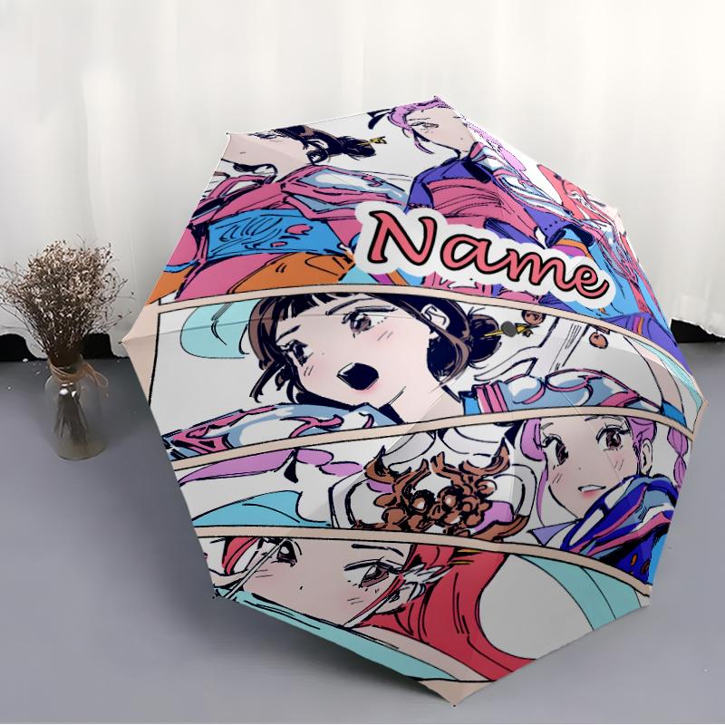 Ombrello Stampato Personalizzato con Nome K-KPop Demon Hunters - Apertura/Chiusura Automatica, Struttura Robusta a Otto Stecche, Ombrello Pieghevole Automatico