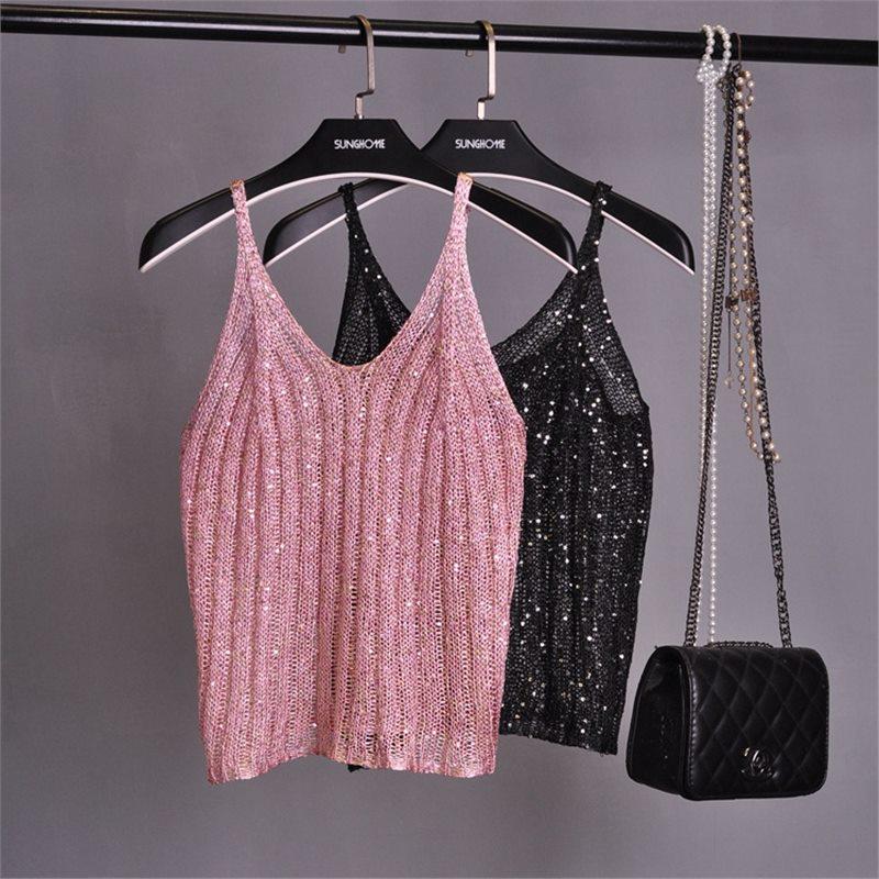 

Trendy Sequin Knit Camisole - Sexy, Breathable & Sparkly Women s Top One Size