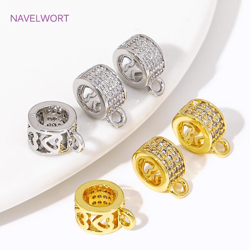 18K Gold Plated Brass Inlaid Zircon Round Pendant Bail Connector,Bailes For Jewelry,DIY Necklace Jewelry Handmade Crafts
