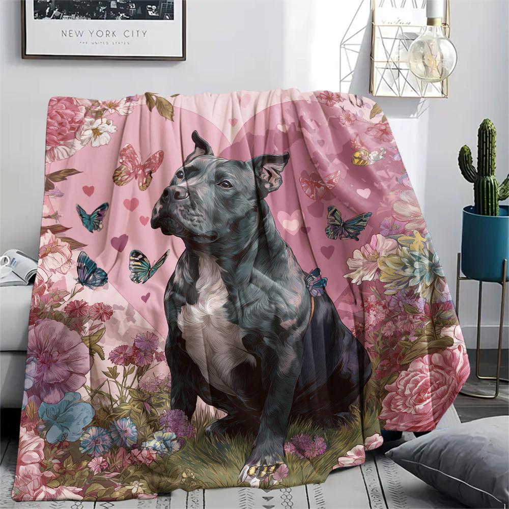 Pink Pitbull,pattern Flannel Blanket, High quality Comfortable for All Seasons, Home Decor, Warmth and Comfort, Perfect for Gifts.