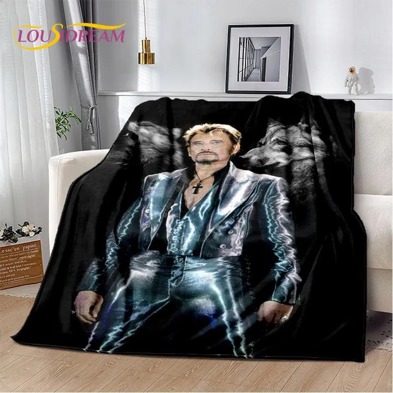 3D-Druck Johnny Hallyday Rockstar Weiche Flanelldecke für Betten Schlafzimmer Sofa Picknick, Überwurfdecke für Draußen Freizeit Geschenk