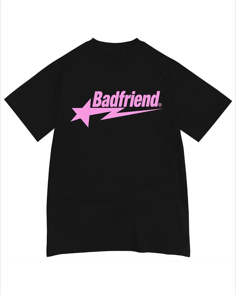 Cotton Lightweight Luxury Trend Badfriend Letter Printed T-shirt Hiphop Oversized Top Fashionable Casual Loose Versatile T-shirt