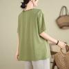 Summer New Artistic T-shirt Plus Size Women's Cotton and Linen Short-sleeved Shirt Middle-aged Loose Top
