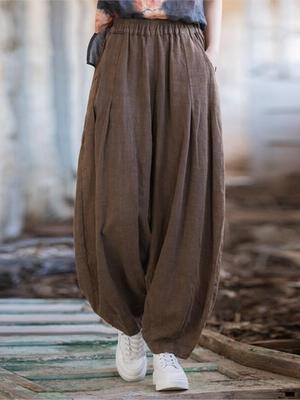 Femei Retro Ramie Lejer Casual Lantern Pants 2023 Toamna și Iarna Nouă Doamnelor Elastic Tall Buzunar Vintage Pantaloni Lungi