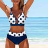 Women's Shoulder Strap Swimsuit, Dark Blue Spotted Print Bikini Short Tank Top Swimsuit