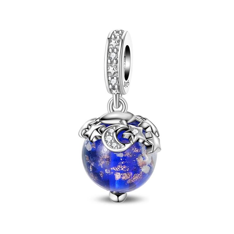 Colorful Copper Glow In The Dark Snowflake Snowglobe Dangle Charm Fits Necklace For Women Bracelet Glass Beads Gift