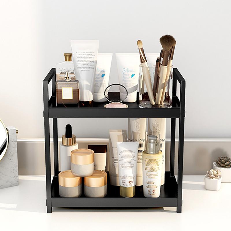 

Двухъярусный интегрированный настольный органайзер для хранения, кухонный органайзер, полка для средств по уходу за кожей и парфюмерии для столешницы в ванной, подставка для туалетного столика чёрный