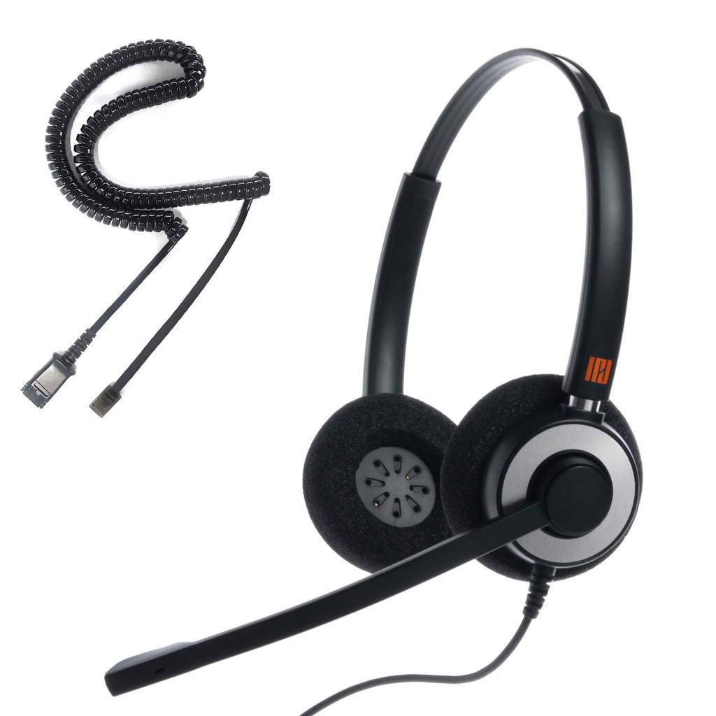 IPD Binaural Call Landline Telephone Corded Headset for Oki Polycom Mitel Compatible with U10P bottom cable and many other IP phones IPH-165 NC,