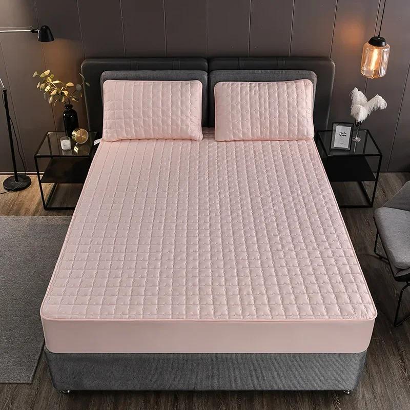 Washable Mattress Cover with Elastic Band Quilted Cotton Fitted Bed Sheet Thicken Bed Cover Mattress Protector for Queen King