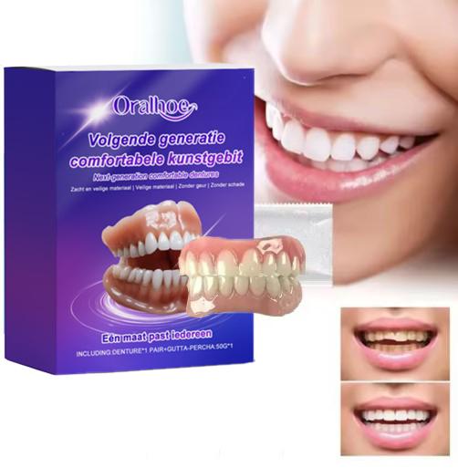 Flexible Silicone False Teeth Kit Comfortable Fit Secure Hold Realistic Appearance Upper Lower Dental Plate Replacement Dentures