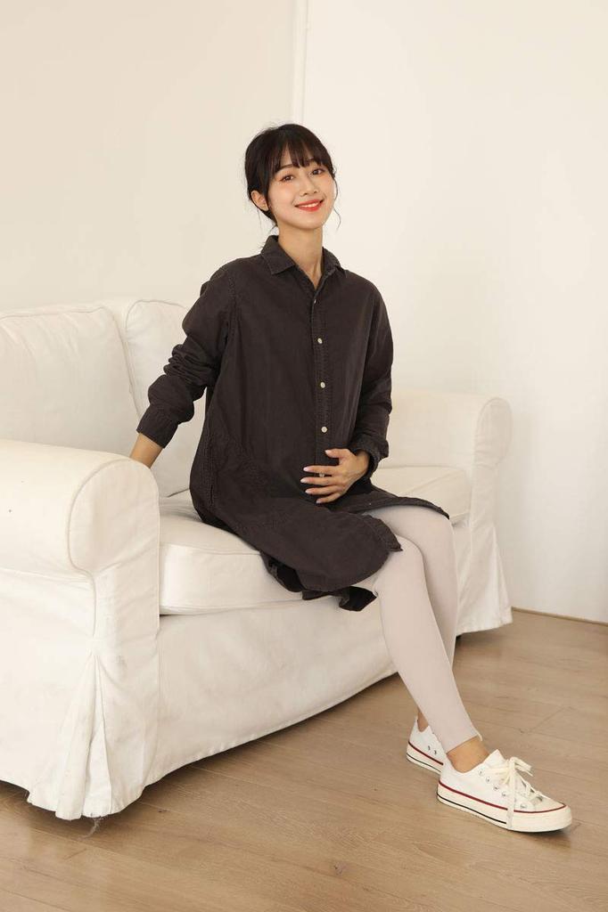 Munny Maternity Leggings with Adjustable Elastic Waist, Cotton, Sizes S, M, L, and LL (Gray Beige, S-M)