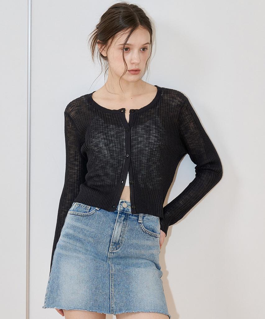 Bibyseob See-Through Crop Cardigan Black [T52]