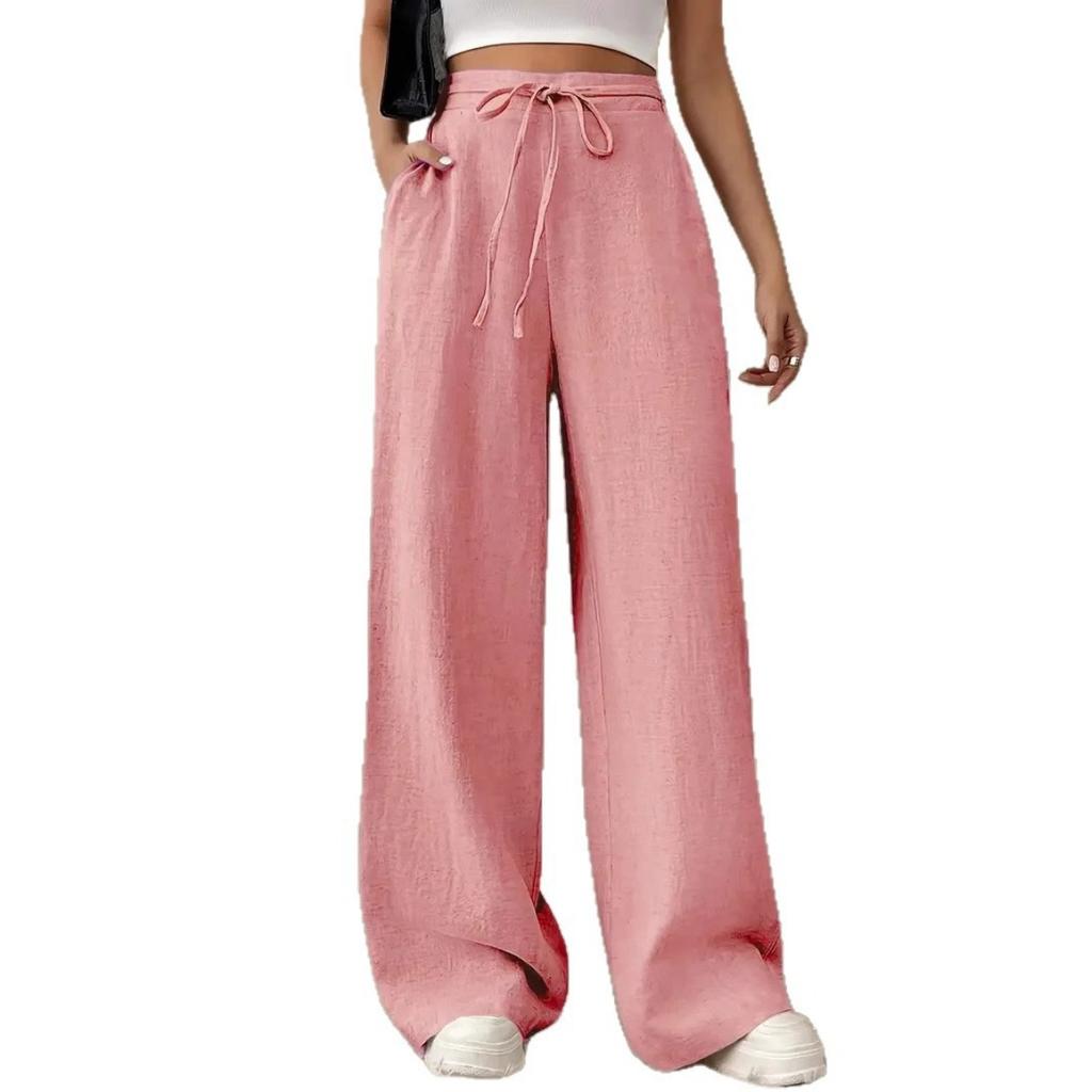 Wide Leg Floor Length Pants Women Drawstring Pant Loose Y2k Streetwear Capris Pockets Casual Sports Summer High Waist Basics