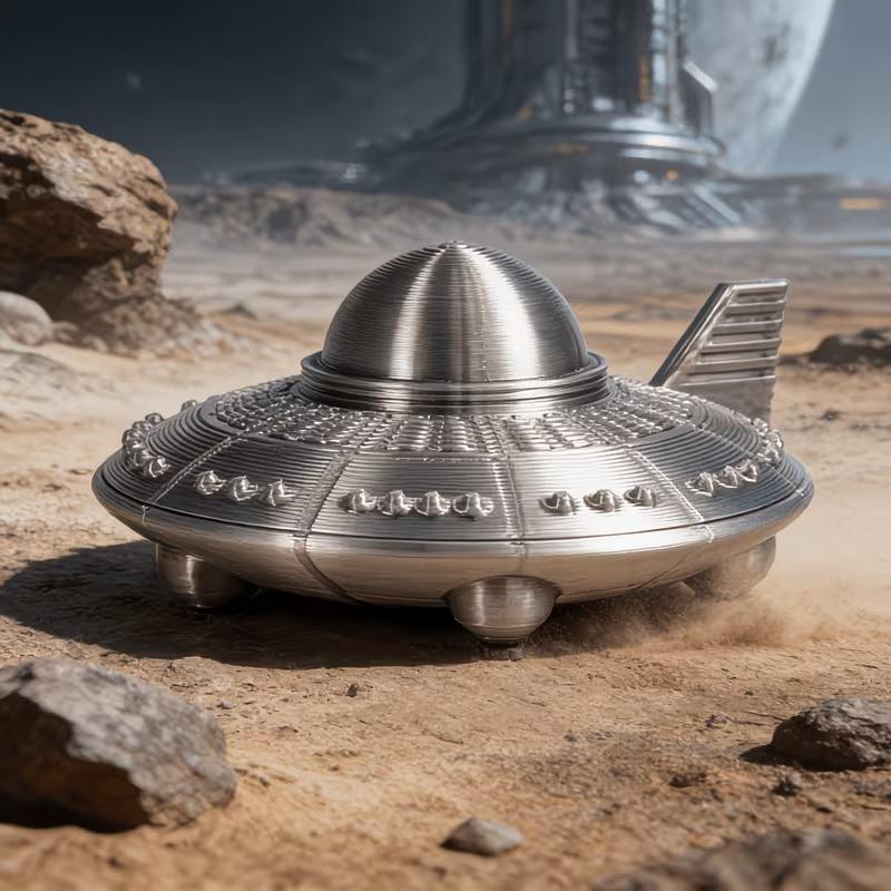 Retro Metal Style Ufo Figurines 3D Printed Sci-Fi Alien Spaceship Desk Ornaments For Space Enthusiasts Home Office Bedroom Decor