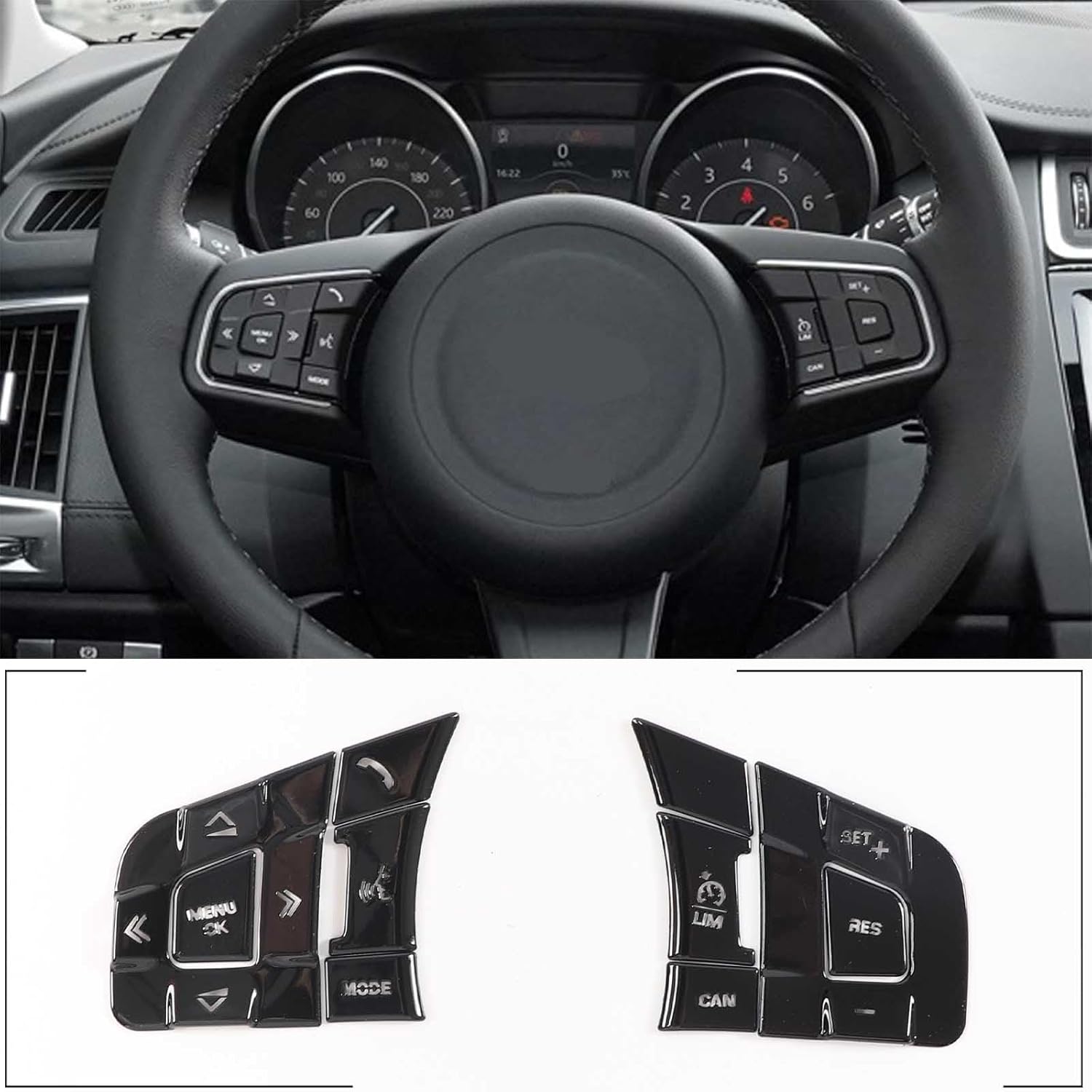 Daeiclru Steering Wheel Button Trim Sticker Compatible with Jaguar XE XEL XF XFL F-PACE E-PACE F-Type, Alloy Steering Wheel Button lnner Decoration