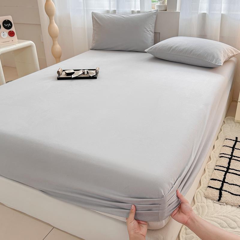 Autumn/Winter Thick Solid Color Cotton Flannel Fitted Sheet & Dust Cover
